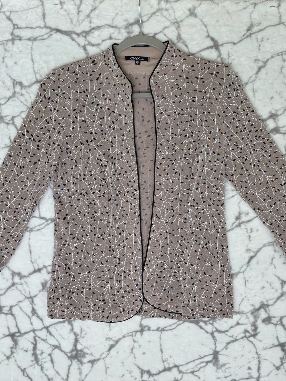 ONYX NITE Sparkle Kimino Jacket Black Trim and Embellished Pattern Women’s S
